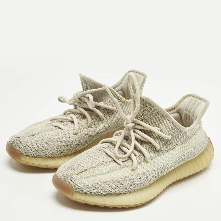 Pre Owned Yeezy x Adidas Pale Green Knit Fabric Boost 350 V2 Citrin (Non-Reflective) Sneakers Size 41 1/3