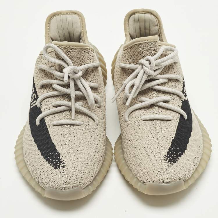 Pre Owned Yeezy x Adidas Boost 350 V2 Slate Size 40 Grey/Black Knit Fabric Low Top Sneakers