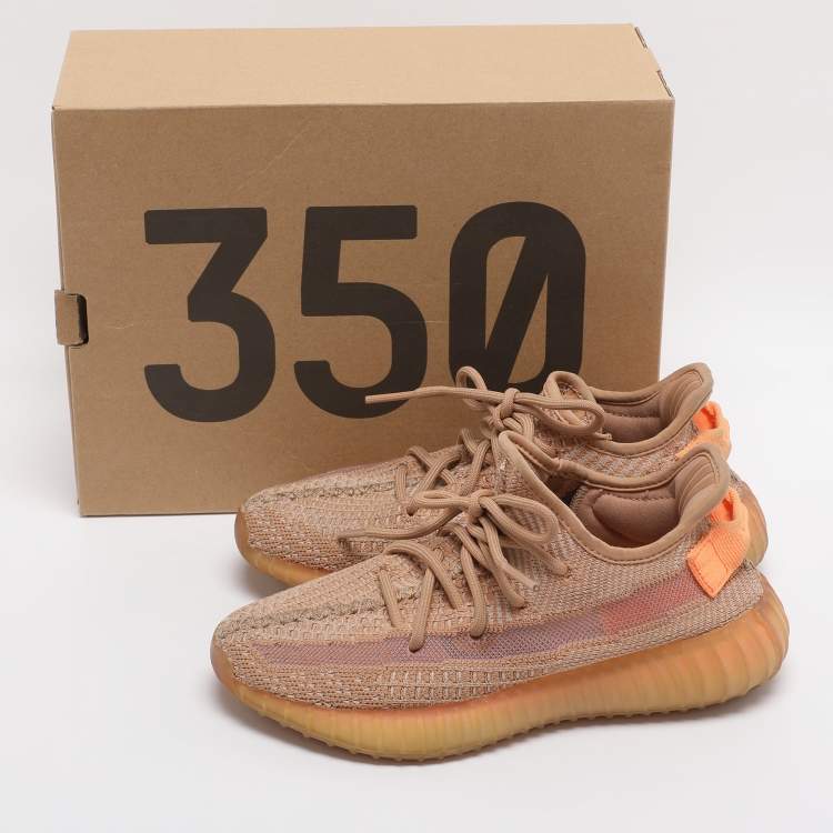 Pre Owned Yeezy x Adidas Boost 350 V2 Clay Size 36.5 Brown Knit Fabric Low Top Sneakers