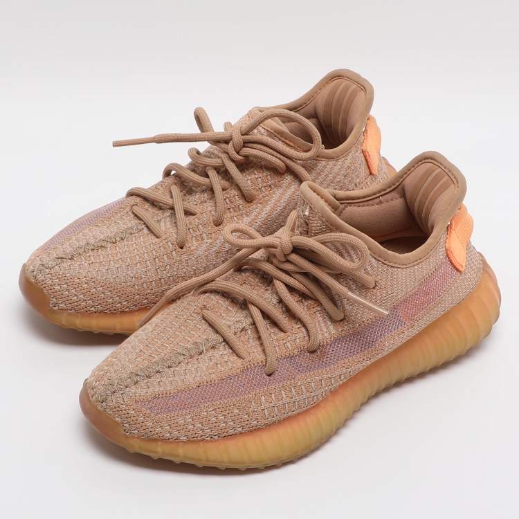 Pre Owned Yeezy x Adidas Boost 350 V2 Clay Size 36.5 Brown Knit Fabric Low Top Sneakers
