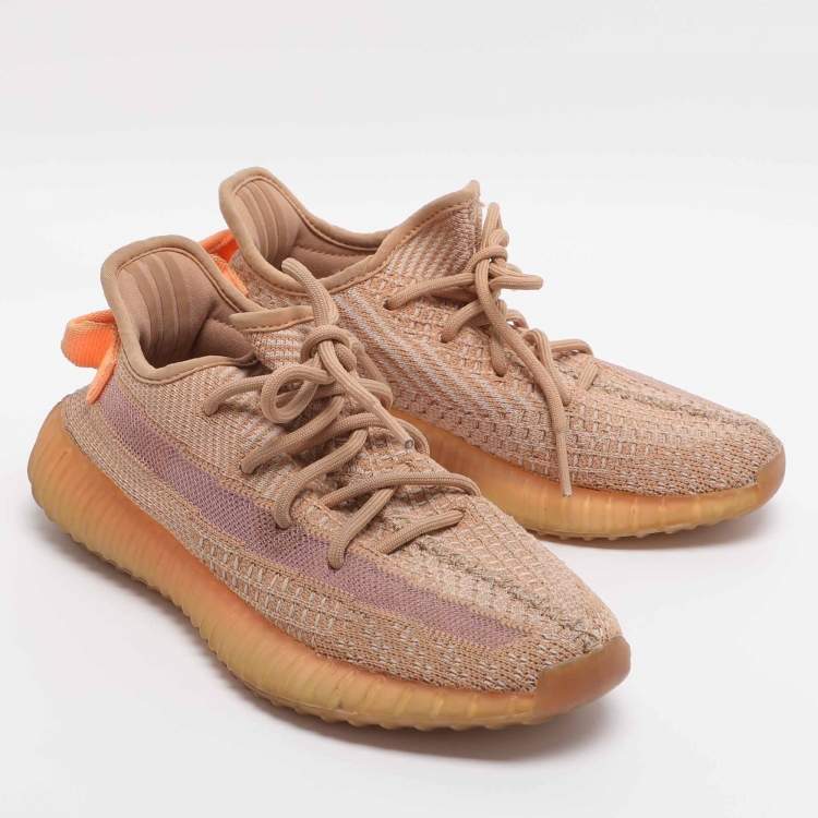 Pre Owned Yeezy x Adidas Boost 350 V2 Clay Size 36.5 Brown Knit Fabric Low Top Sneakers