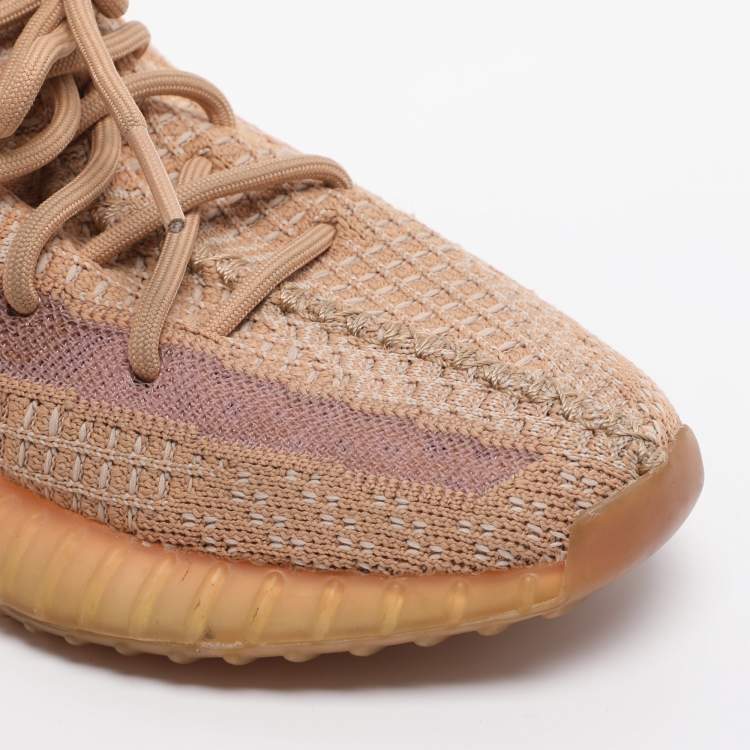 Pre Owned Yeezy x Adidas Boost 350 V2 Clay Size 36.5 Brown Knit Fabric Low Top Sneakers
