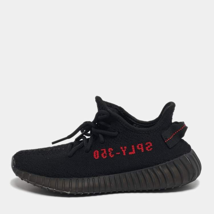 Pre Owned Yeezy x Adidas Boost 350 V2 Bred Size 38 Black Knit Fabric Lace Up Sneakers