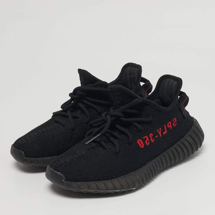 Pre Owned Yeezy x Adidas Boost 350 V2 Bred Size 38 Black Knit Fabric Lace Up Sneakers