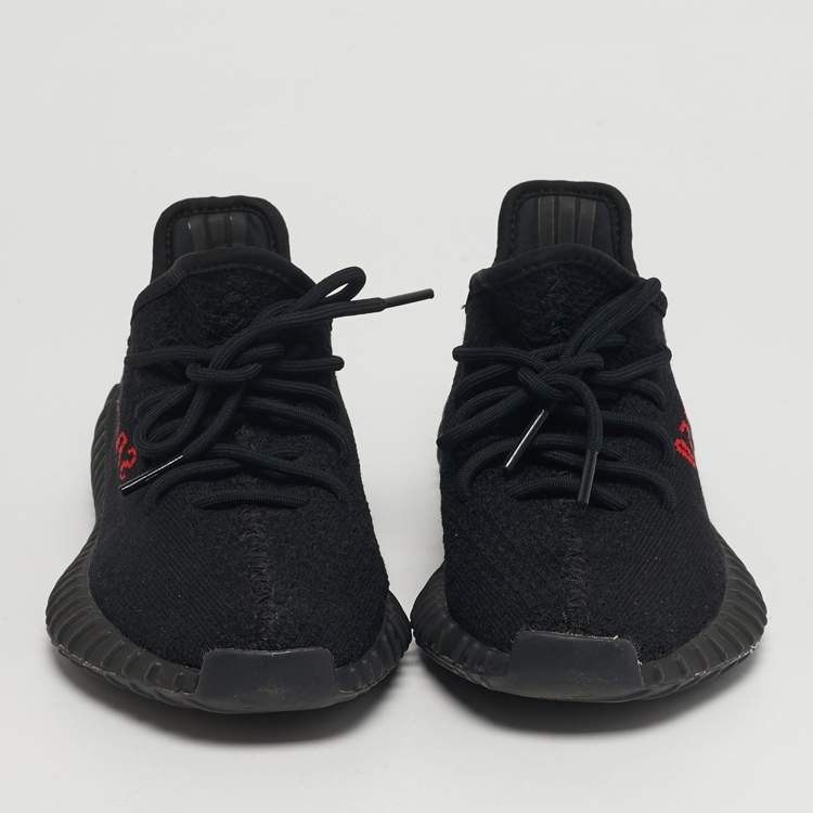 Pre Owned Yeezy x Adidas Boost 350 V2 Bred Size 38 Black Knit Fabric Lace Up Sneakers