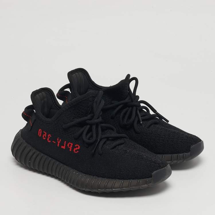 Pre Owned Yeezy x Adidas Boost 350 V2 Bred Size 38 Black Knit Fabric Lace Up Sneakers