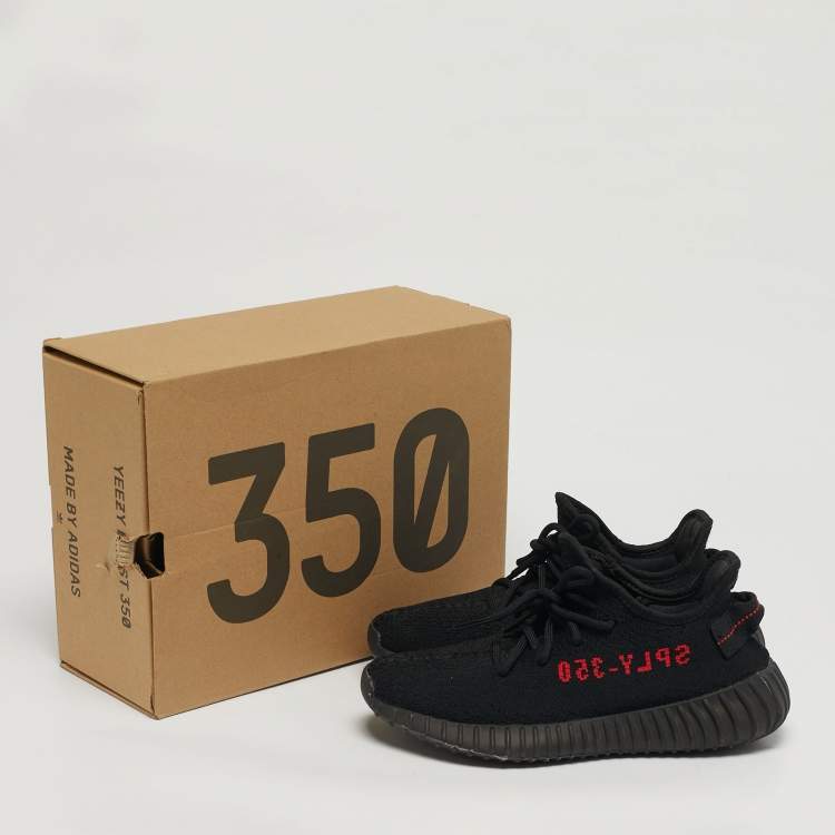 Pre Owned Yeezy x Adidas Boost 350 V2 Bred Size 38 Black Knit Fabric Lace Up Sneakers