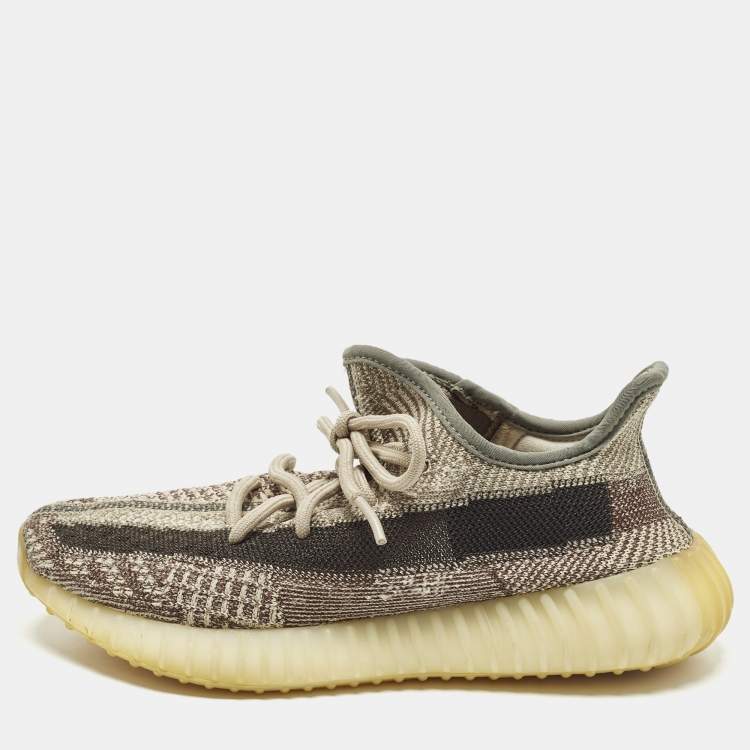 Pre Owned Yeezy x Adidas Boost 350 V2 Zyon Size 39 1/3 Beige/Brown Knit Fabric Low Top Sneakers