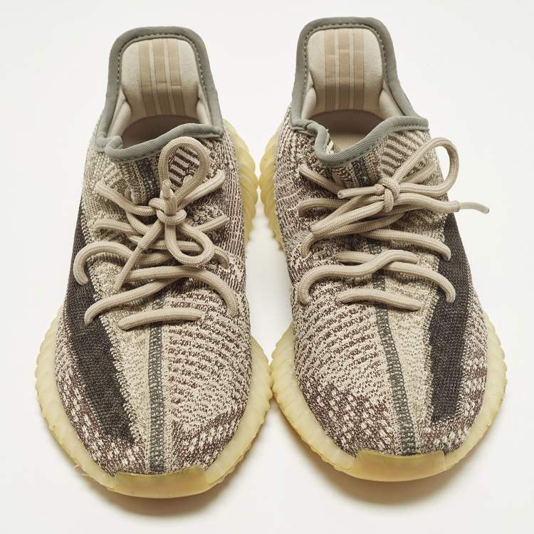 Pre Owned Yeezy x Adidas Boost 350 V2 Zyon Size 39 1/3 Beige/Brown Knit Fabric Low Top Sneakers