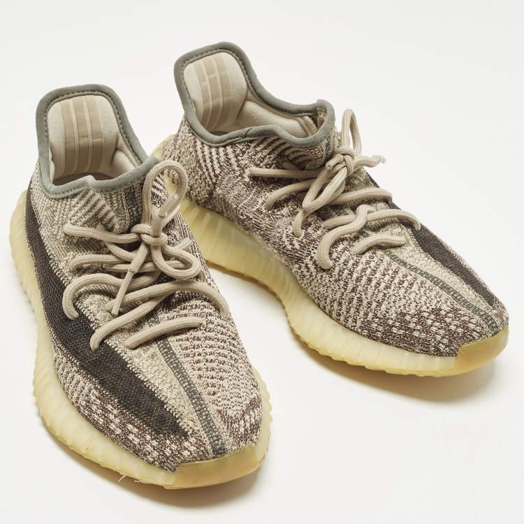 Pre Owned Yeezy x Adidas Boost 350 V2 Zyon Size 39 1/3 Beige/Brown Knit Fabric Low Top Sneakers