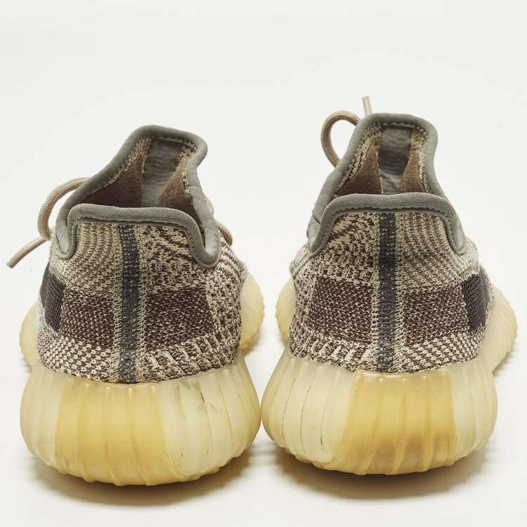 Pre Owned Yeezy x Adidas Boost 350 V2 Zyon Size 39 1/3 Beige/Brown Knit Fabric Low Top Sneakers