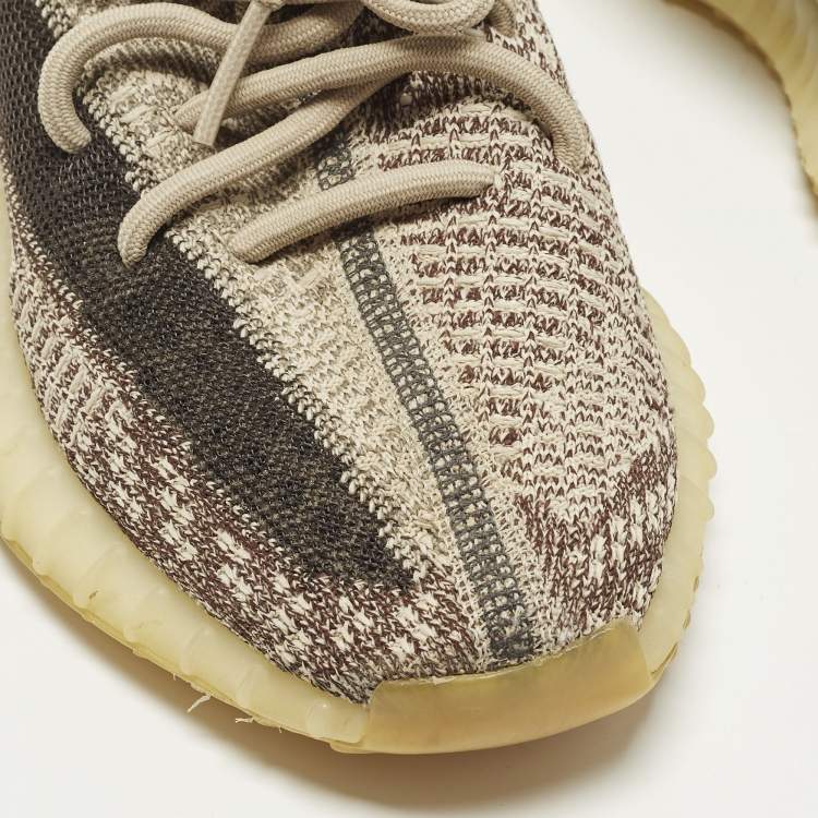 Pre Owned Yeezy x Adidas Boost 350 V2 Zyon Size 39 1/3 Beige/Brown Knit Fabric Low Top Sneakers