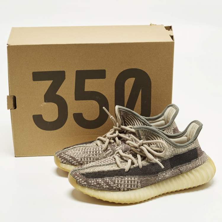 Pre Owned Yeezy x Adidas Boost 350 V2 Zyon Size 39 1/3 Beige/Brown Knit Fabric Low Top Sneakers