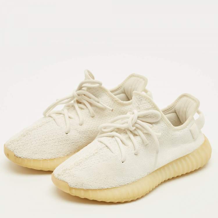 Pre Owned Yeezy x Adidas Boost 350 V2 Triple Size 39.5 White Knit Fabric Low Top Sneakers