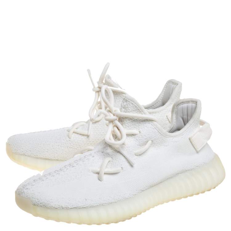 مملوكة مسبقًا Adidas Yeezy White/Cream Cotton Knit Boost 350 V2 Sneakers Size 39