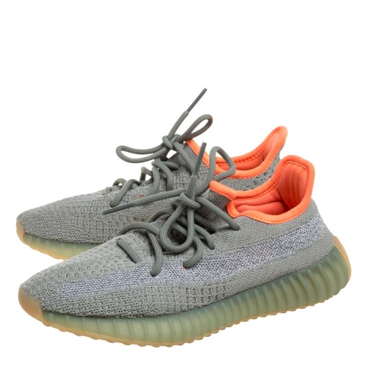 مملوكة مسبقًا Yeezy x Adidas Grey/Green Knit Fabric Boost 350 V2 Desert Sage Reflective Sneakers Size 35.5