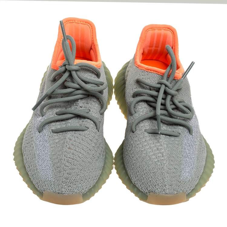 مملوكة مسبقًا Yeezy x Adidas Grey/Green Knit Fabric Boost 350 V2 Desert Sage Reflective Sneakers Size 35.5