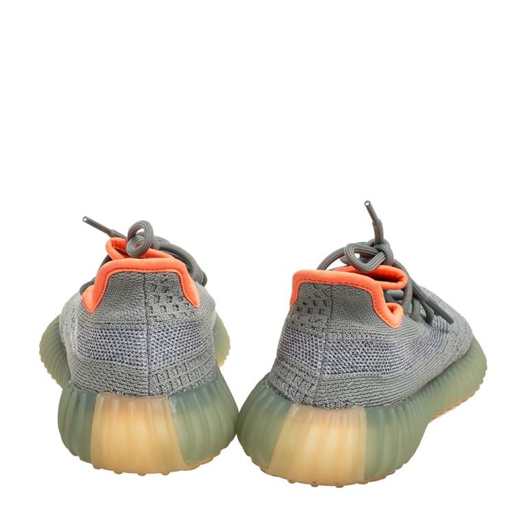 مملوكة مسبقًا Yeezy x Adidas Grey/Green Knit Fabric Boost 350 V2 Desert Sage Reflective Sneakers Size 35.5