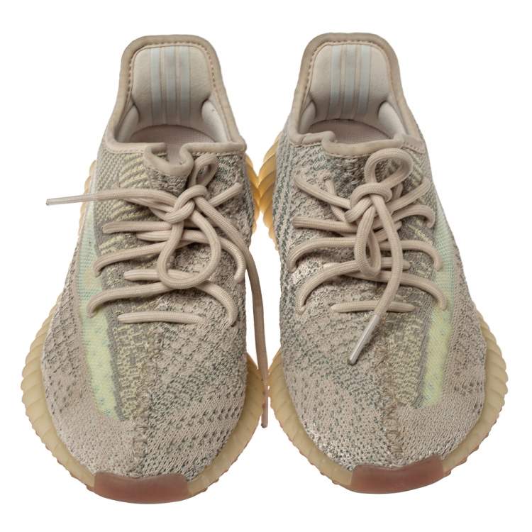 Pre Owned Adidas Yeezy 350 Green/Beige Knit Fabric V2 Citrin Sneakers Size 38.5