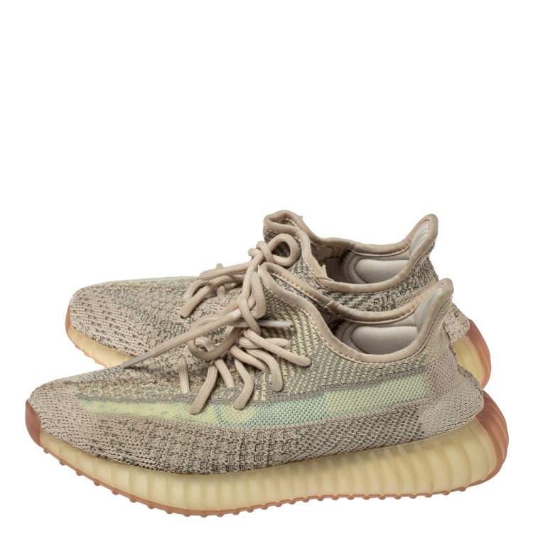 Pre Owned Adidas Yeezy 350 Green/Beige Knit Fabric V2 Citrin Sneakers Size 38.5