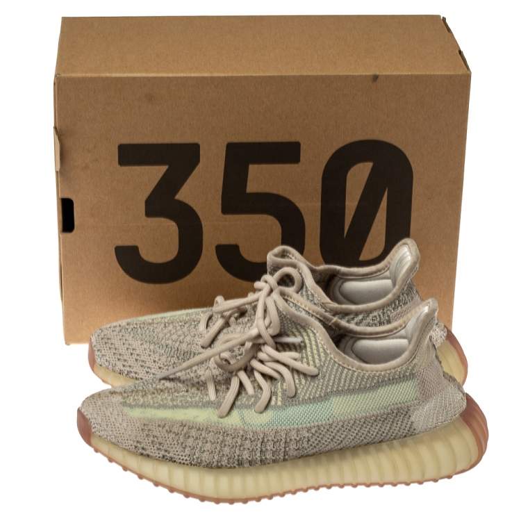 Pre Owned Adidas Yeezy 350 Green/Beige Knit Fabric V2 Citrin Sneakers Size 38.5