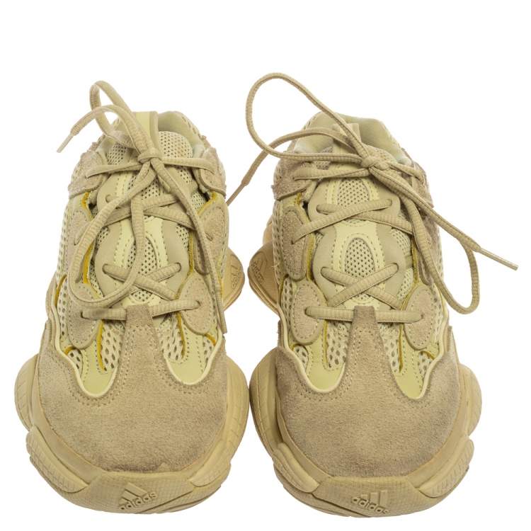 Pre Owned Yeezy x Adidas Lime Green Leather And Fabric 500 Stone Sneakers Size 36.5