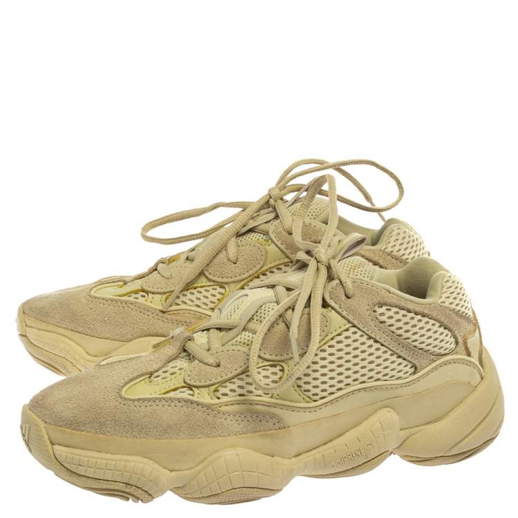 Pre Owned Yeezy x Adidas Lime Green Leather And Fabric 500 Stone Sneakers Size 36.5