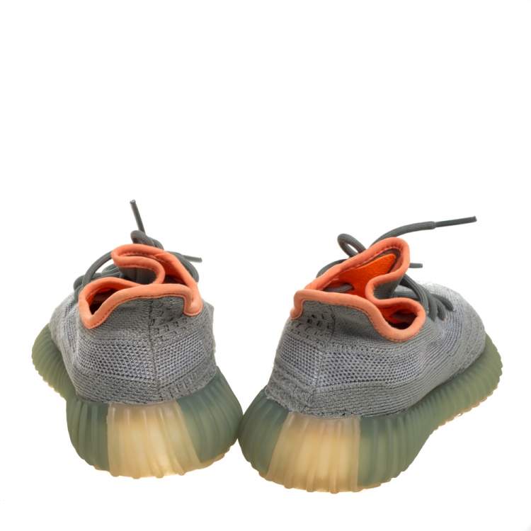 Pre Owned Yeezy x Adidas Green/Grey Cotton Knit Fabric Boost 350 V2 Desert Sage Sneakers Size 37 1/3