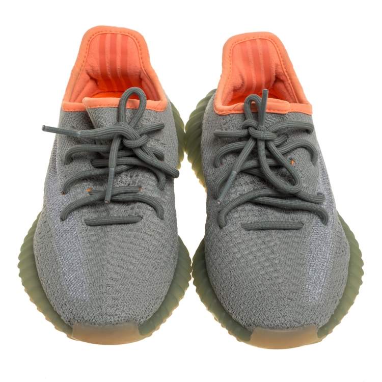 Pre Owned Yeezy x Adidas Green/Grey Cotton Knit Fabric Boost 350 V2 Desert Sage Sneakers Size 37 1/3