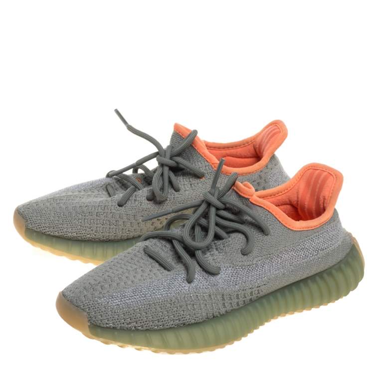 Pre Owned Yeezy x Adidas Green/Grey Cotton Knit Fabric Boost 350 V2 Desert Sage Sneakers Size 37 1/3