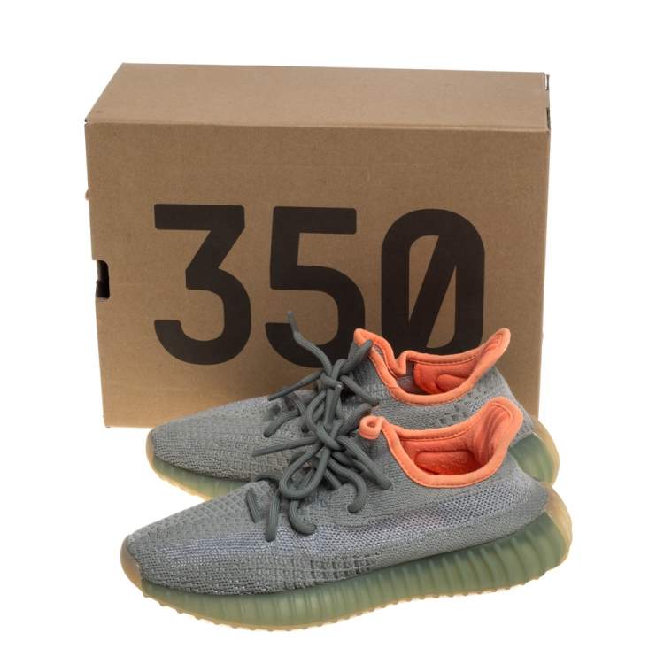 Pre Owned Yeezy x Adidas Green/Grey Cotton Knit Fabric Boost 350 V2 Desert Sage Sneakers Size 37 1/3