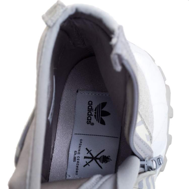 Pre Owned Adidas Torsion x Opening Ceremony Grey/White Suede, Fabric And Leather Zipper Detail Boots Size 40.5
