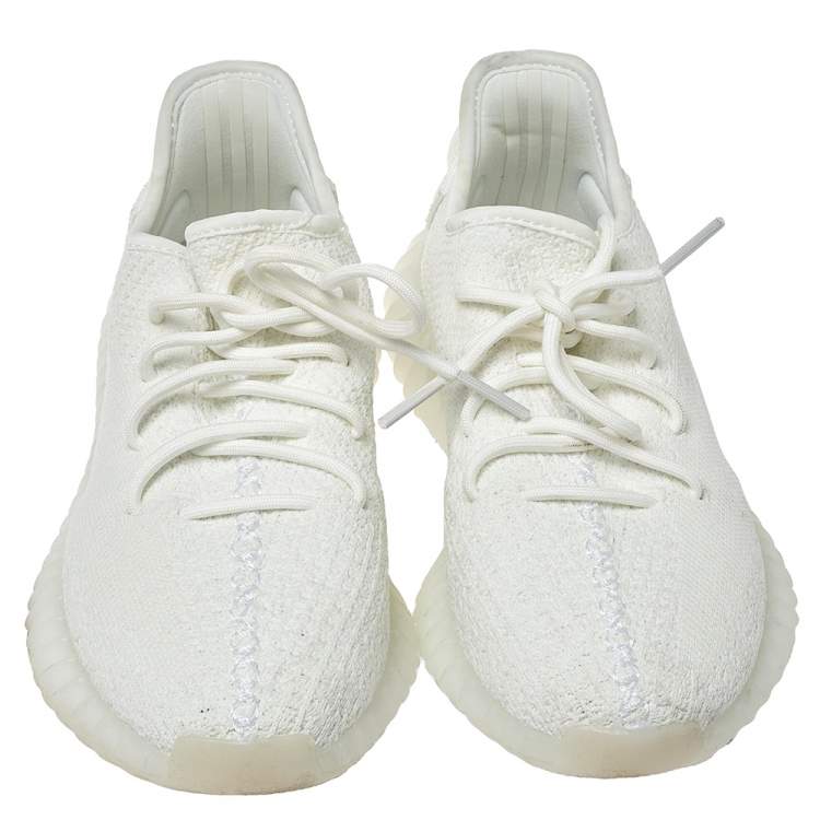 Pre Owned Yeezy x Adidas Cotton Knit Boost 350 V2 Triple White Sneakers Size 39 1/3
