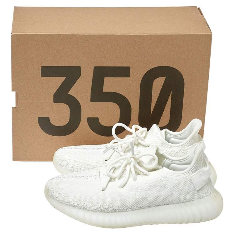 Pre Owned Yeezy x Adidas Cotton Knit Boost 350 V2 Triple White Sneakers Size 39 1/3
