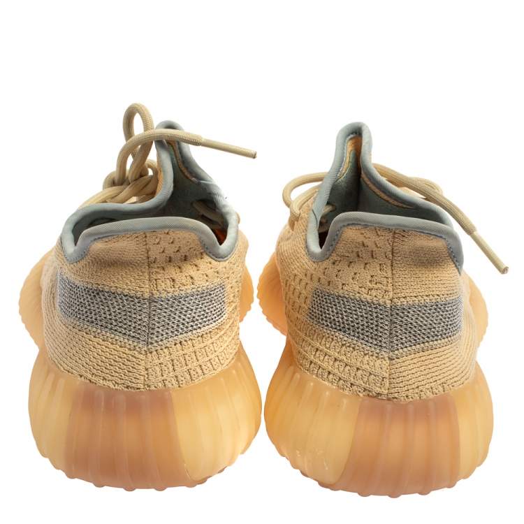 Pre Owned  Yeezy x Adidas Beige Cotton Knit Boost 350 V2 Sneakers Size 40.5