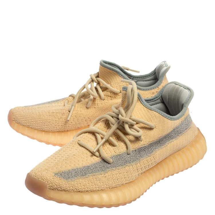 Pre Owned  Yeezy x Adidas Beige Cotton Knit Boost 350 V2 Sneakers Size 40.5
