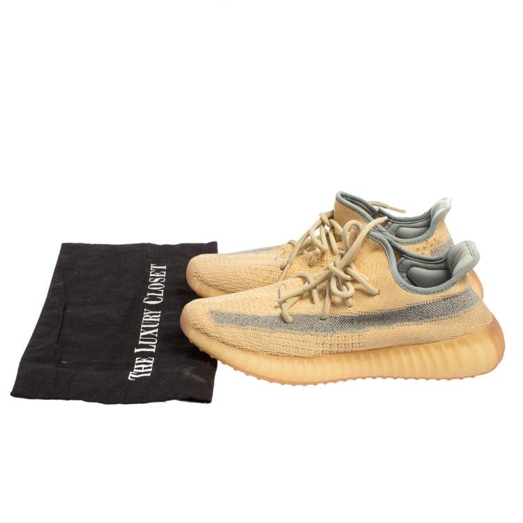 Pre Owned  Yeezy x Adidas Beige Cotton Knit Boost 350 V2 Sneakers Size 40.5