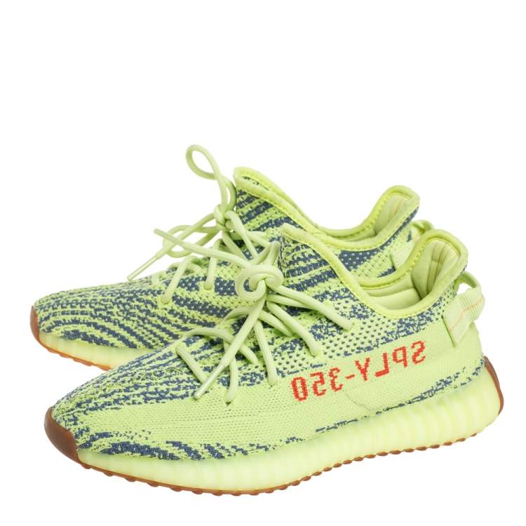 مملوكة مسبقًا Yeezy x Adidas Boost 350 V2 Semi Frozen Green Knit Fabric Lace Up Sneakers Size 40.5