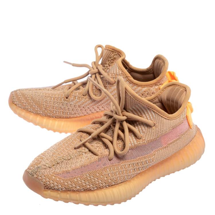 مملوكة مسبقًا Yeezy x adidas Beige Knit Fabric Boost 350 V2 Clay Sneakers Size 38