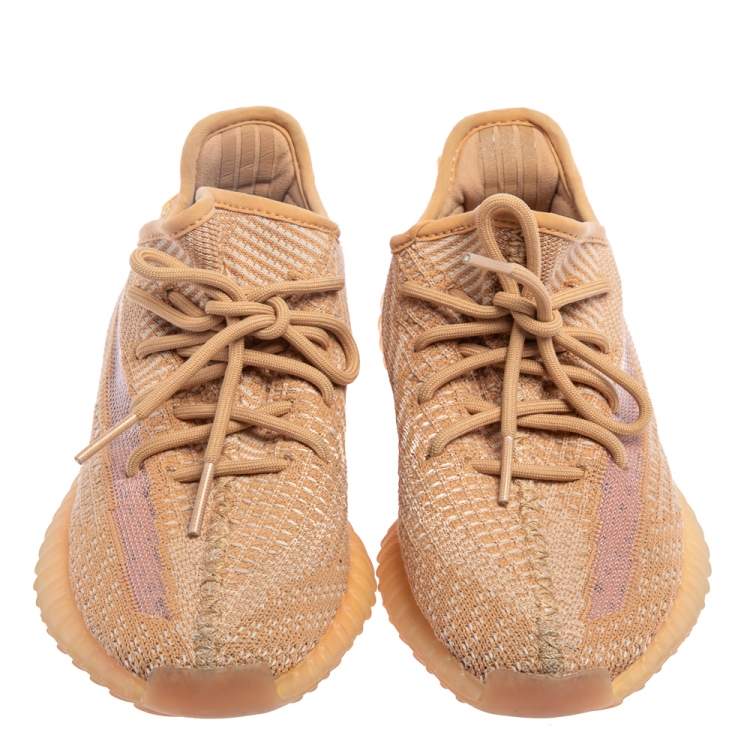 مملوكة مسبقًا Yeezy x adidas Beige Knit Fabric Boost 350 V2 Clay Sneakers Size 38