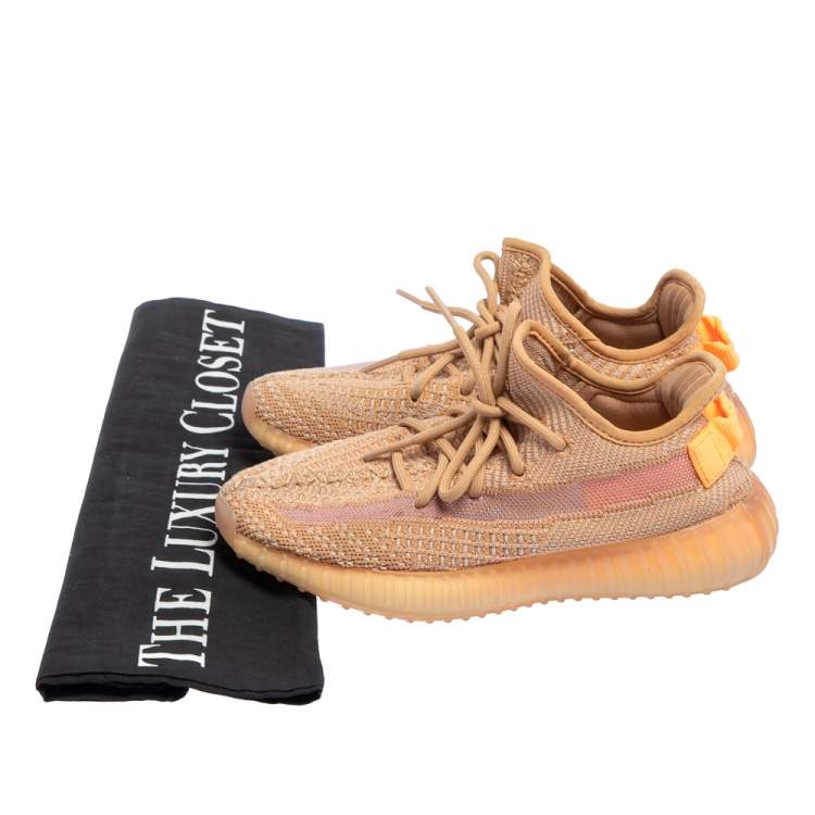 مملوكة مسبقًا Yeezy x adidas Beige Knit Fabric Boost 350 V2 Clay Sneakers Size 38