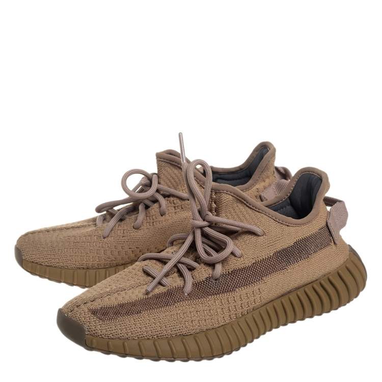 Pre Owned Yeezy x adidas Brown Knit Fabric Boost 350 V2  Earth Sneakers Size 39 1/3