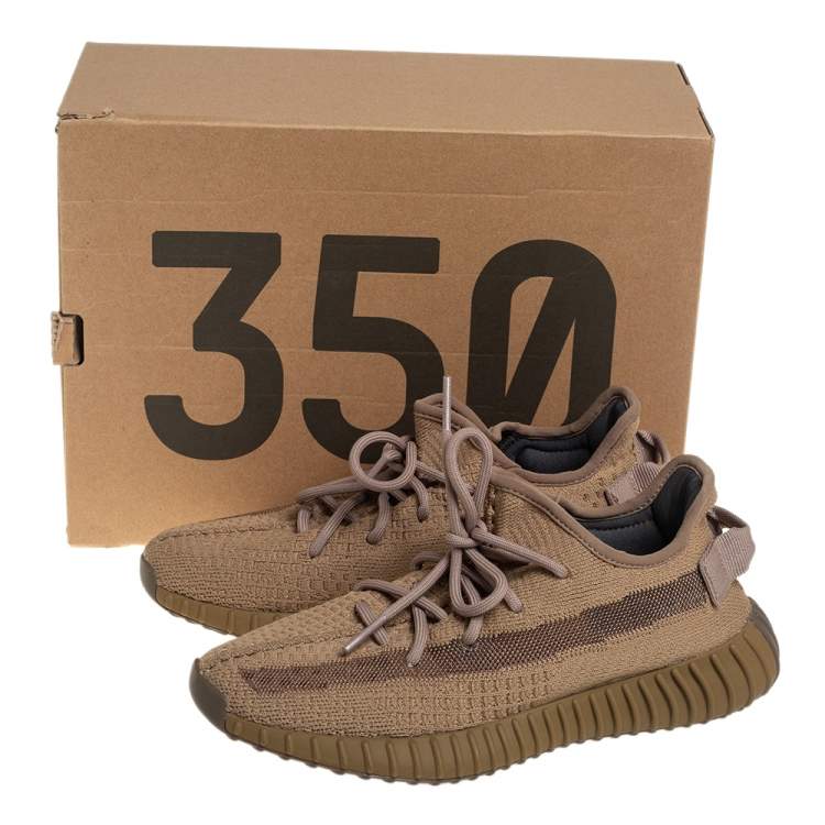Pre Owned Yeezy x adidas Brown Knit Fabric Boost 350 V2  Earth Sneakers Size 39 1/3