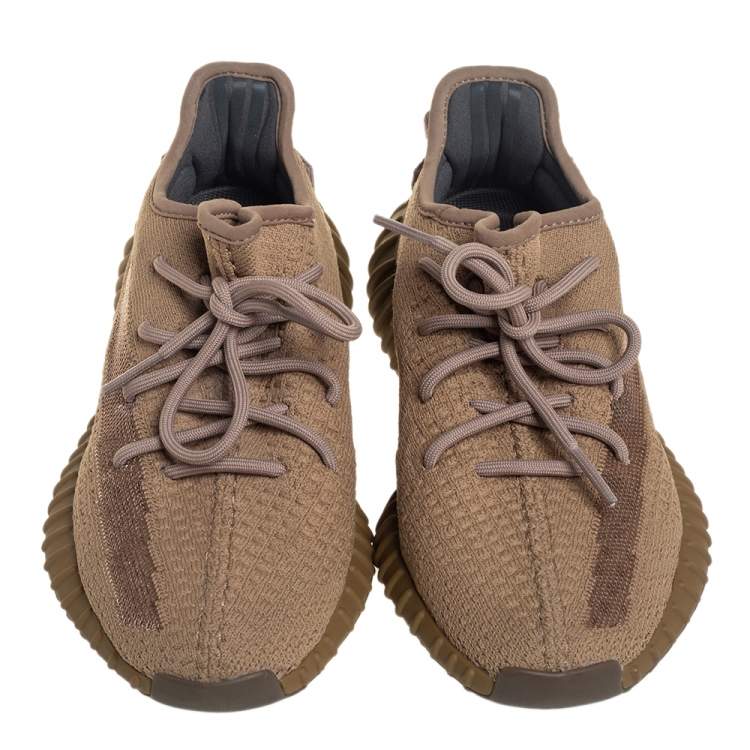Pre Owned Yeezy x adidas Brown Knit Fabric Boost 350 V2  Earth Sneakers Size 39 1/3