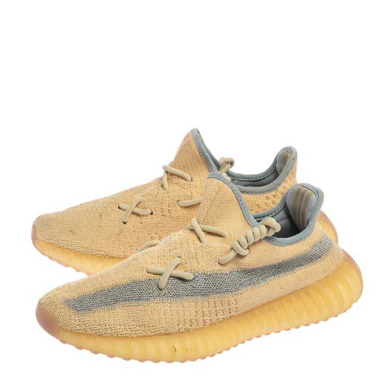 Pre Owned Yeezy x adidas Light Beige Knit Fabric Boost 350 V2 Linen Sneakers Size 40