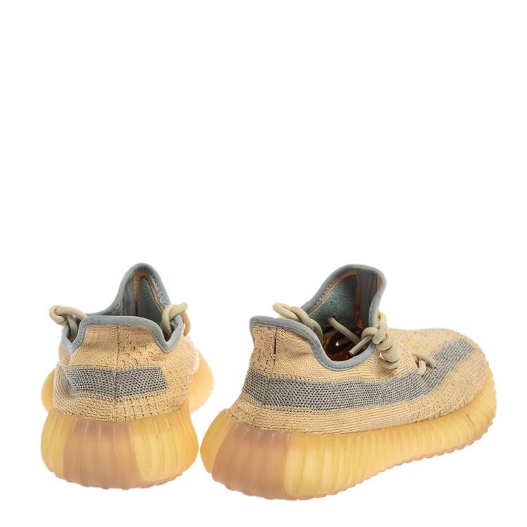 Pre Owned Yeezy x adidas Light Beige Knit Fabric Boost 350 V2 Linen Sneakers Size 40