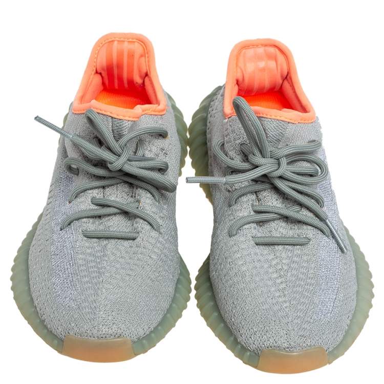 Pre Owned Yeezy x Adidas Green/Grey Cotton Knit Fabric Boost 350 V2 Desert Sage Sneakers Size 38