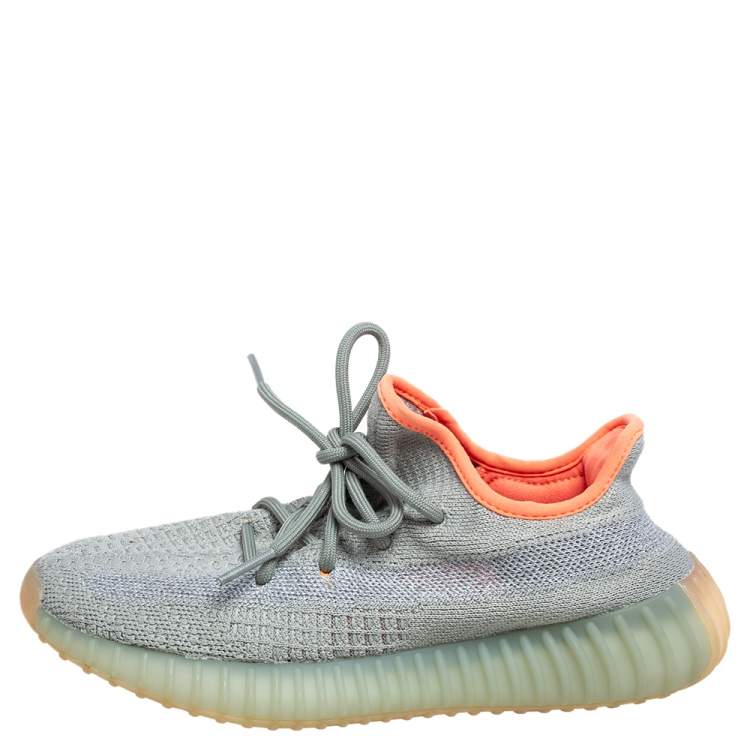 Pre Owned Yeezy x Adidas Green/Grey Cotton Knit Fabric Boost 350 V2 Desert Sage Sneakers Size 38