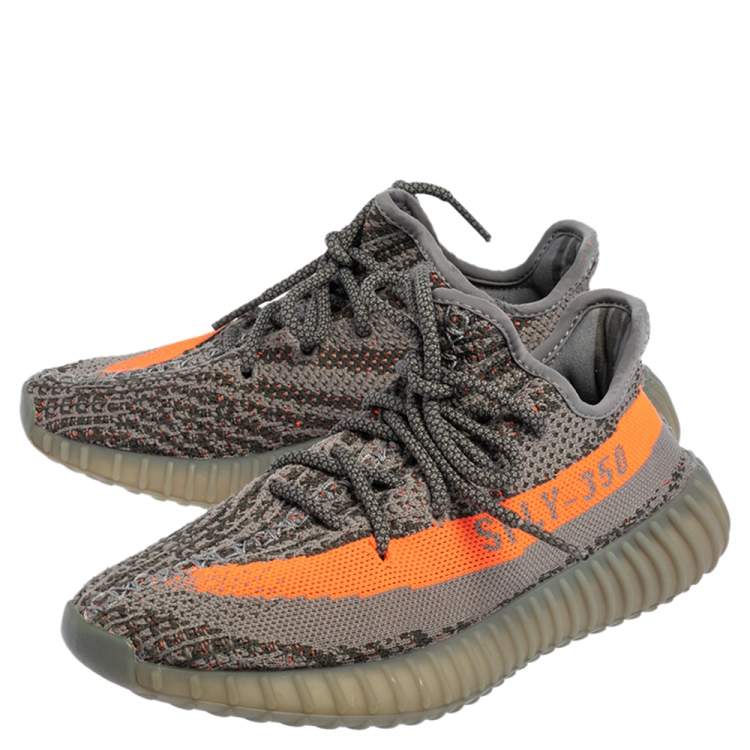 Pre Owned Yeezy x adidas Grey/Orange Knit Fabric Boost 350 V2 Beluga Sneakers Size 38