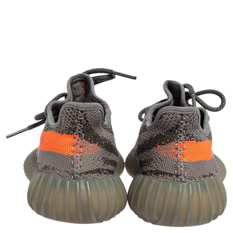 Pre Owned Yeezy x adidas Grey/Orange Knit Fabric Boost 350 V2 Beluga Sneakers Size 38